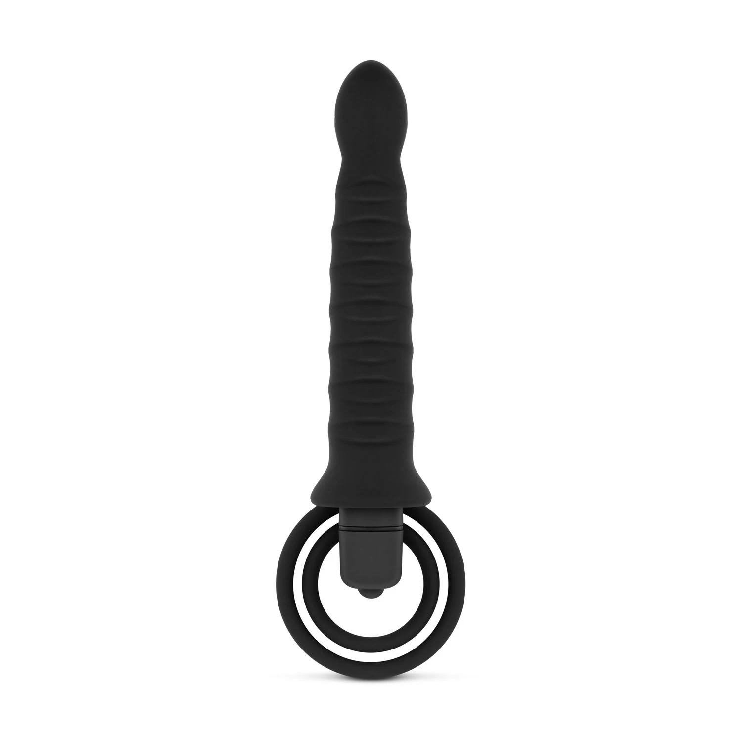 Penisring mit Dildo, zwei Ringgrößen und kompakter Form für gemeinsame Stimulation