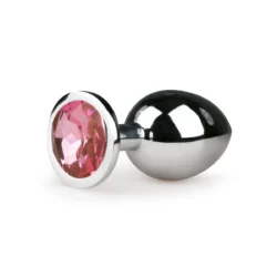 Metall Analplug M in Silber mit rosa Zierstein und konisch zulaufender Spitze