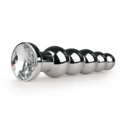 Metall Analplug in Silber mit klarem Kristall und flachem Unterteil