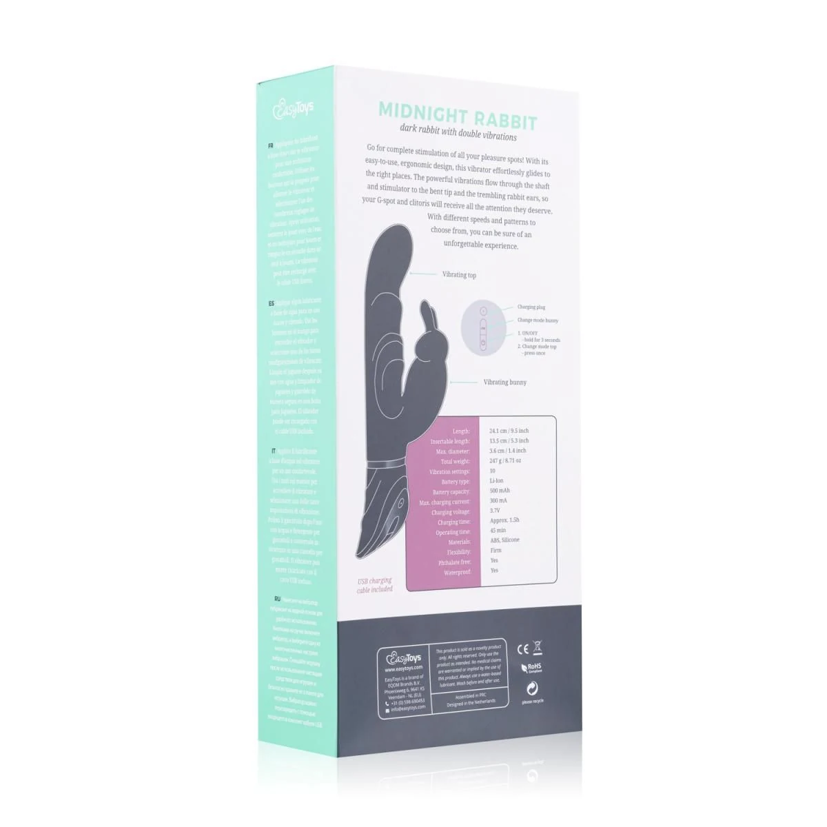 Blauer Vibrator mit 10 Stufen und separatem Rabbit-Stimulator