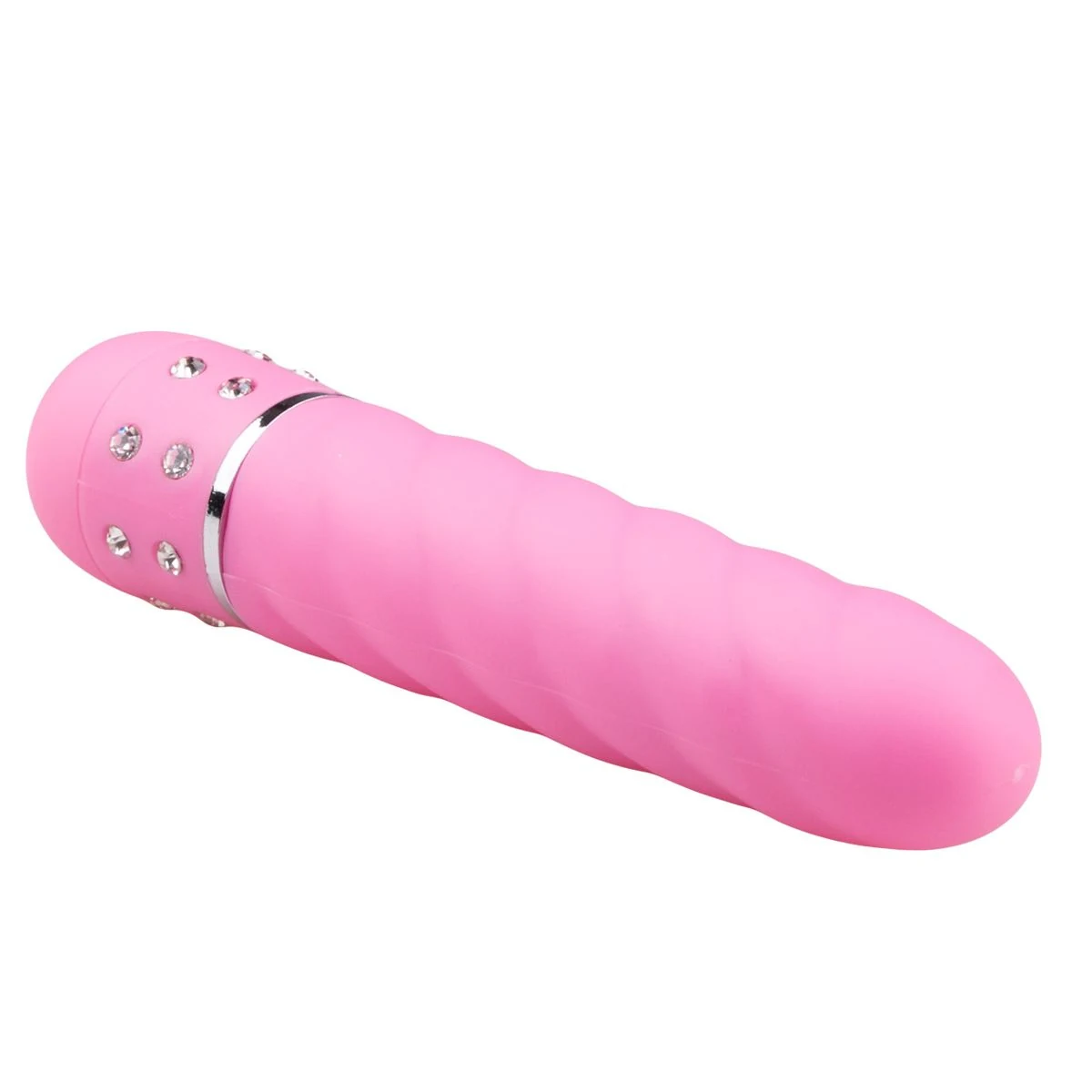 Kompakter Mini-Vibrator in Pink mit Drehknopf und gerilltem Schaft