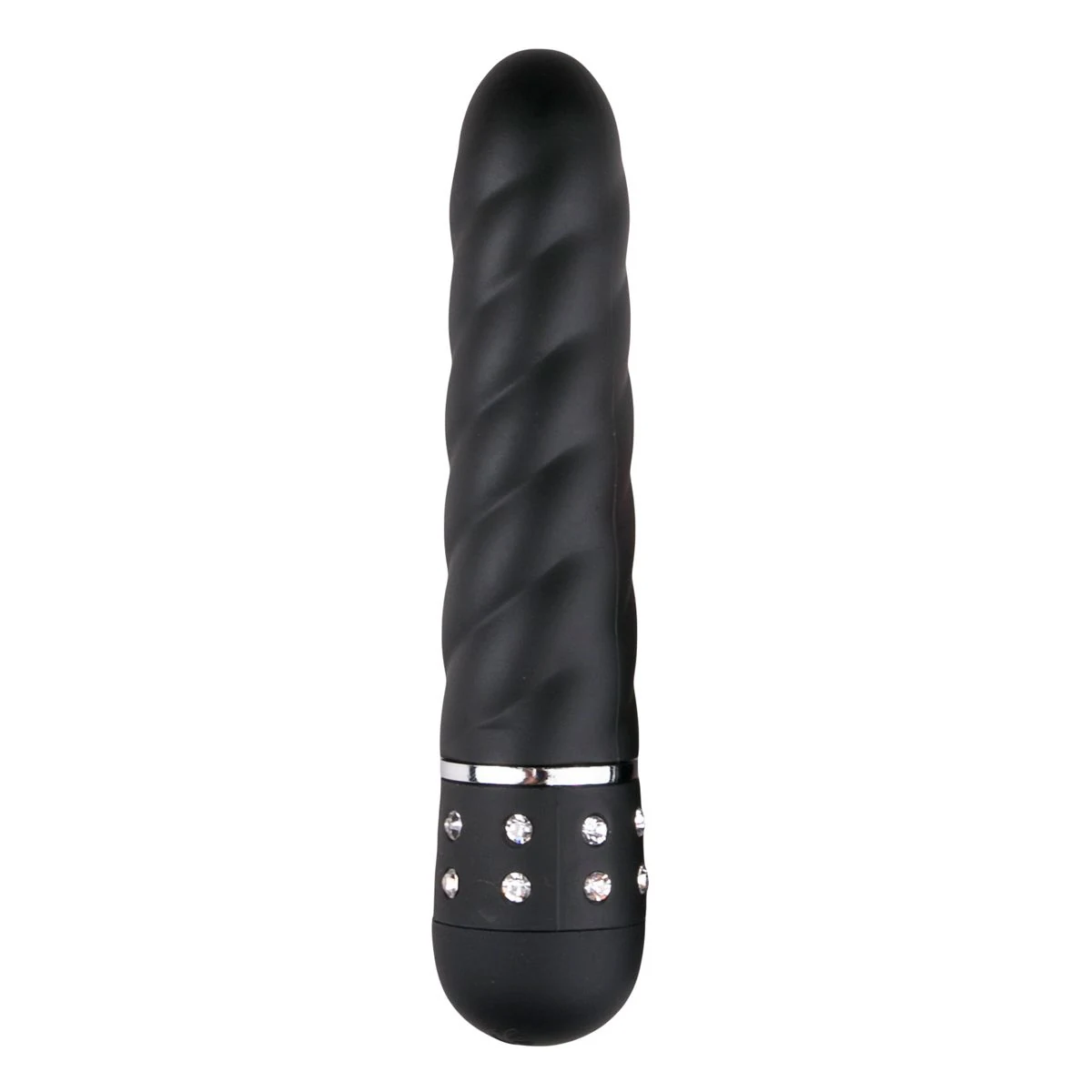 Mini Vibrator schwarz mit gewindeartigen Rillen und Drehknopf von Toys
