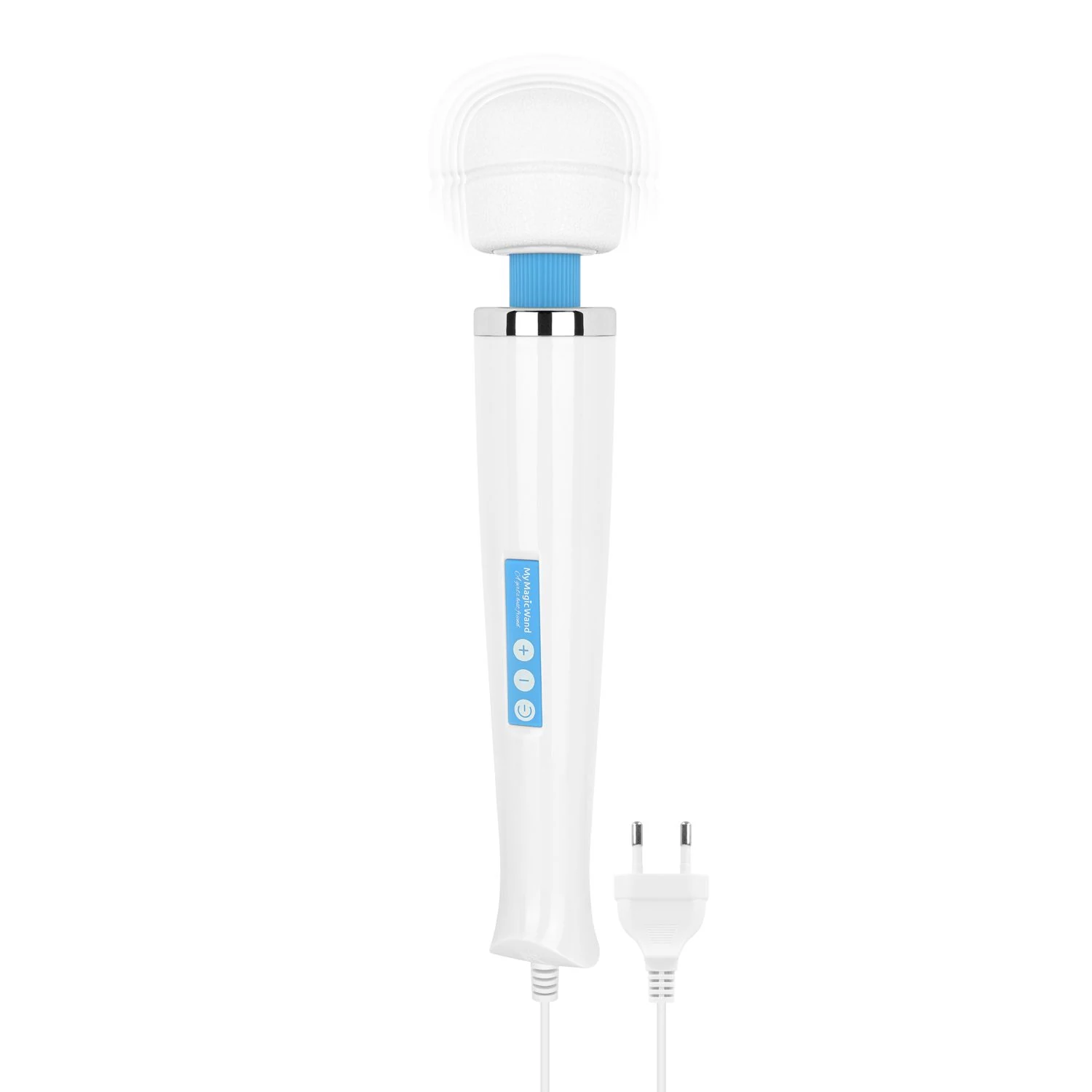 MyMagicWand Wand Vibrator Blau mit rundem Kopf und Druckknöpfen am Griff