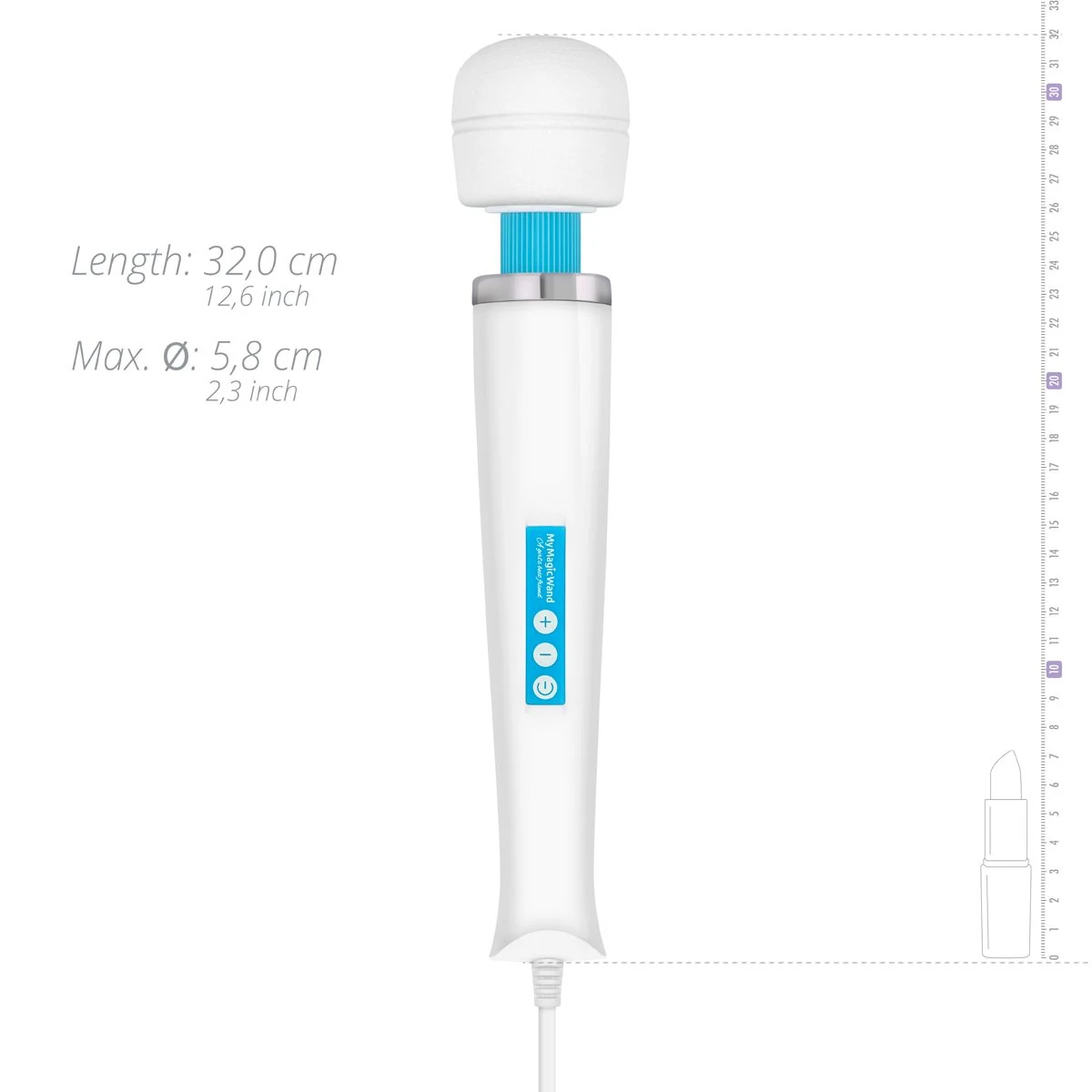 Blauer MyMagicWand Vibrator mit 350 cm Kabel für Steckdosenbetrieb