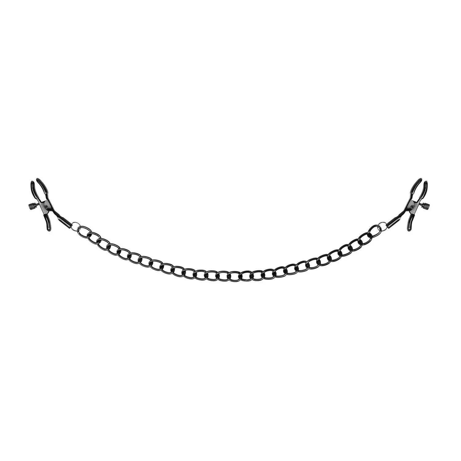 Verstellbare Brustwarzenklemmen in Schwarz mit Metallkette für Nippelstimulation