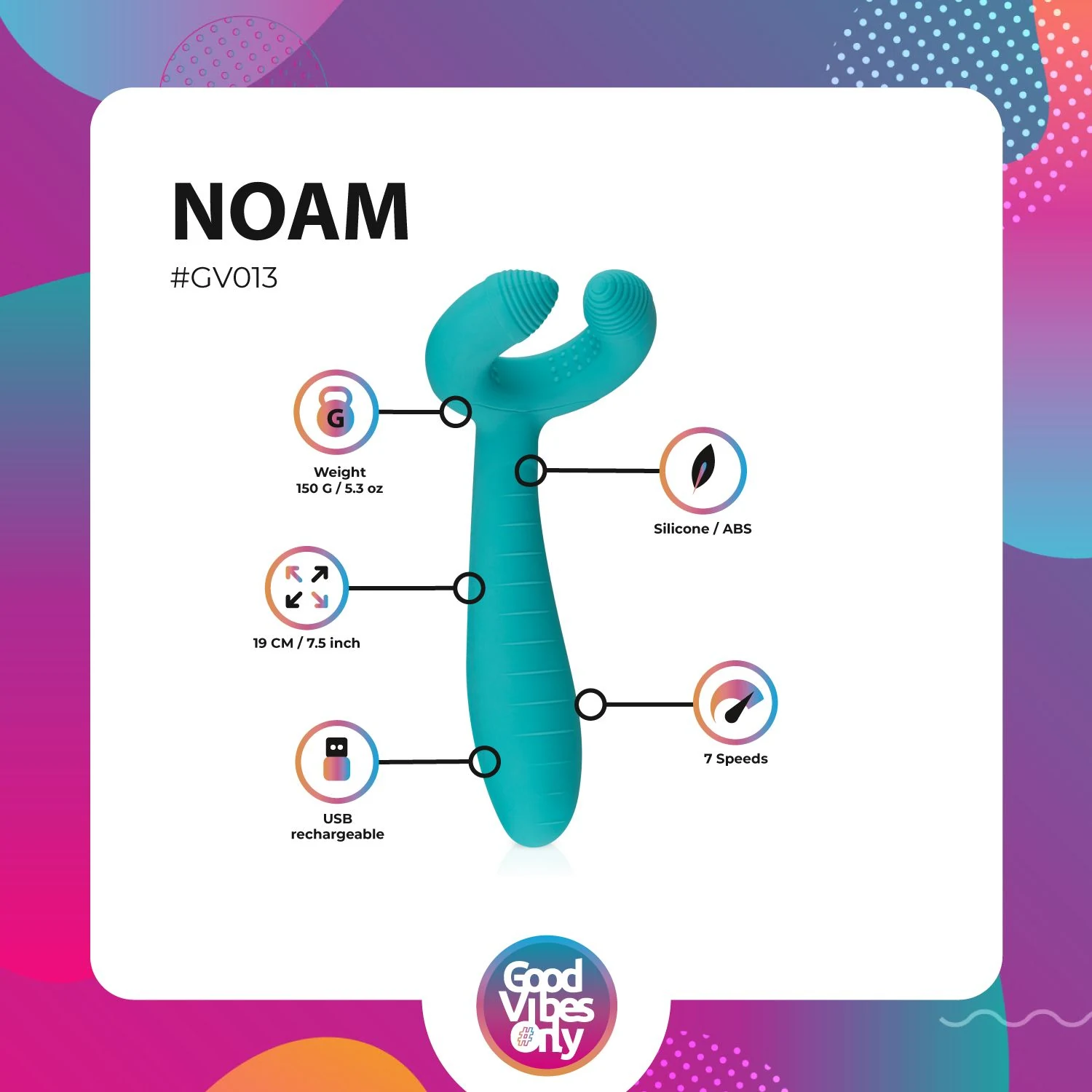 Good Vibes Only Noam mit Druckknopf-Bedienung und USB-Ladekabel