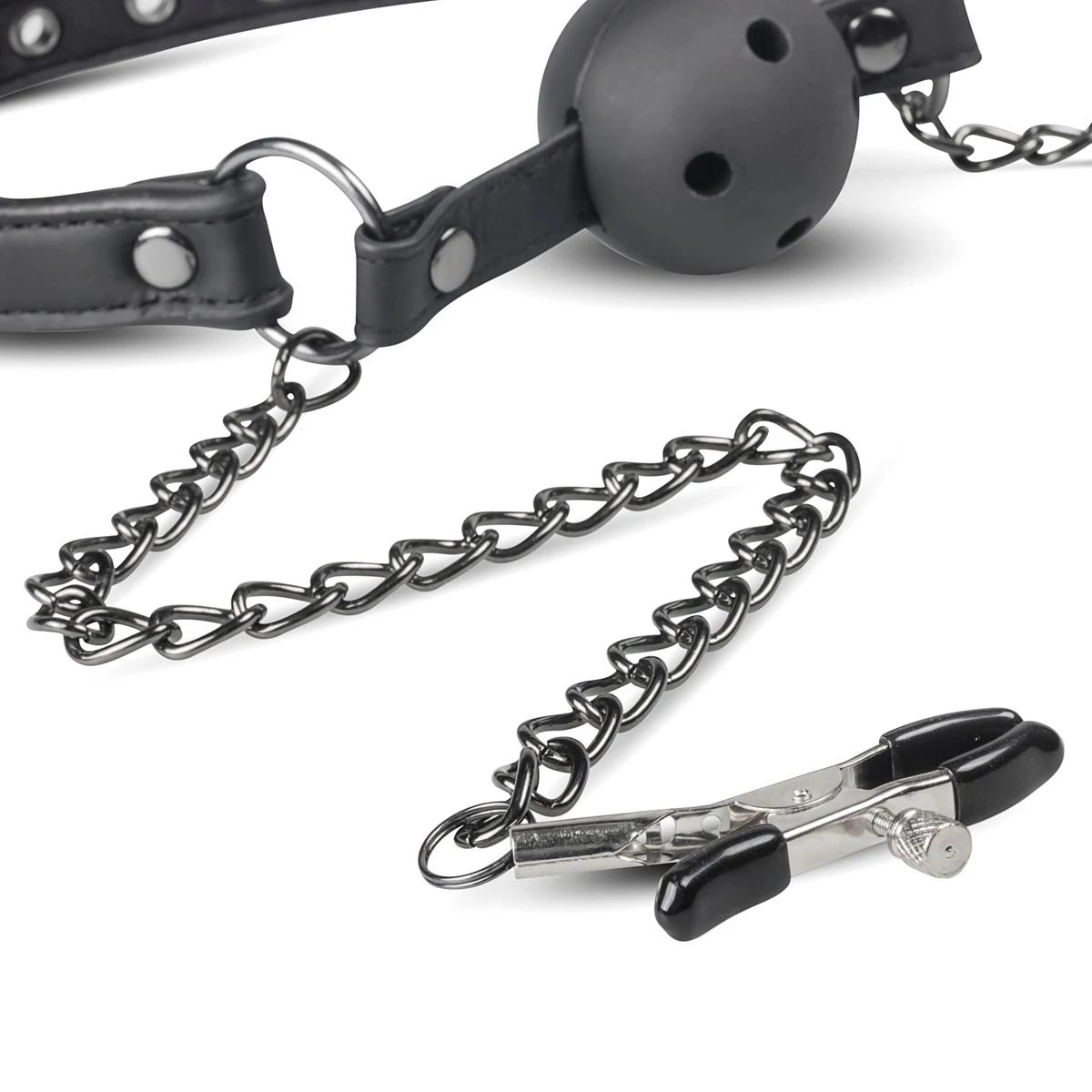 Schwarzer Ballknebel mit Luftlöchern und verstellbarem Kopfband