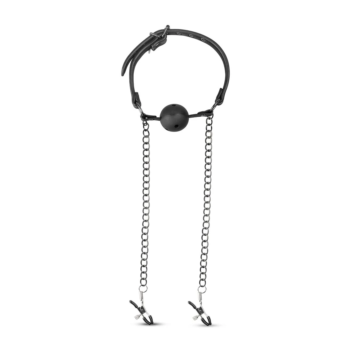 Schwarzes BDSM-Set mit Ballknebel, Ketten und Klemmen