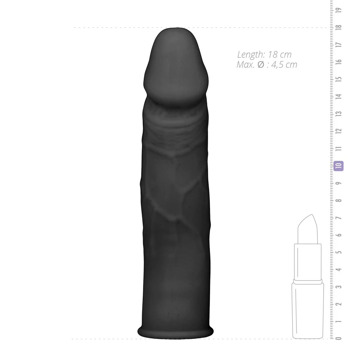 The Extender Sleeve Penishülle in Schwarz mit Rillen und Aderstruktur
