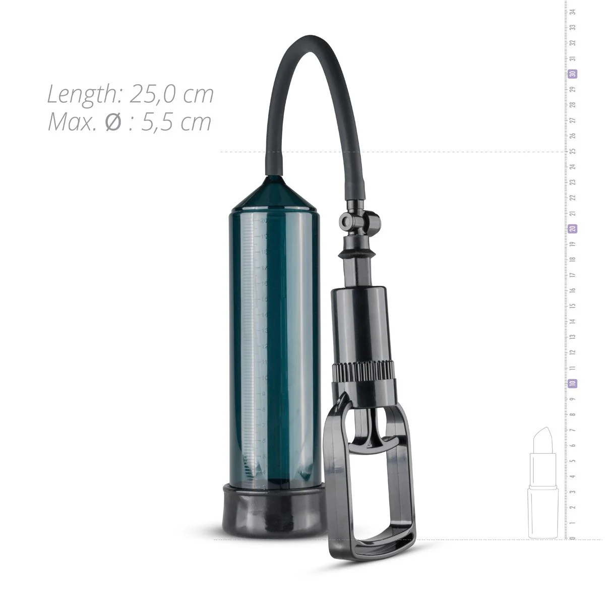 Penispumpe mit schwarzem Griff und Öffnung für wasserbasiertes Gleitmittel