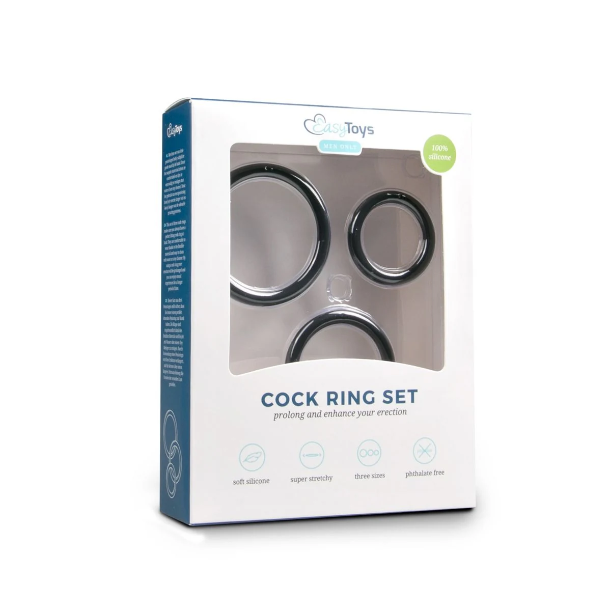Cockring-Set von Toys Men Only mit drei elastischen schwarzen Silikonringen