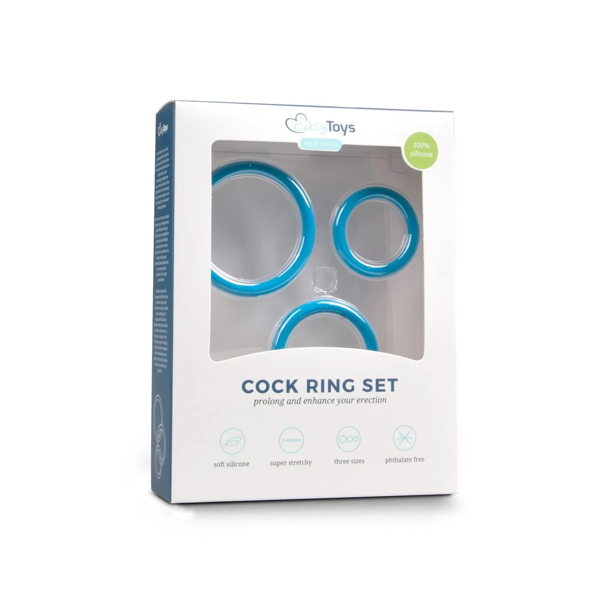 Drei flexible Penisringe in Blau aus Silikon für Anfänger