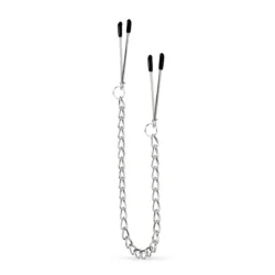 Pinzetten-Nippelklemmen Silber von Toys Fetish mit Kette und Schutzkappen