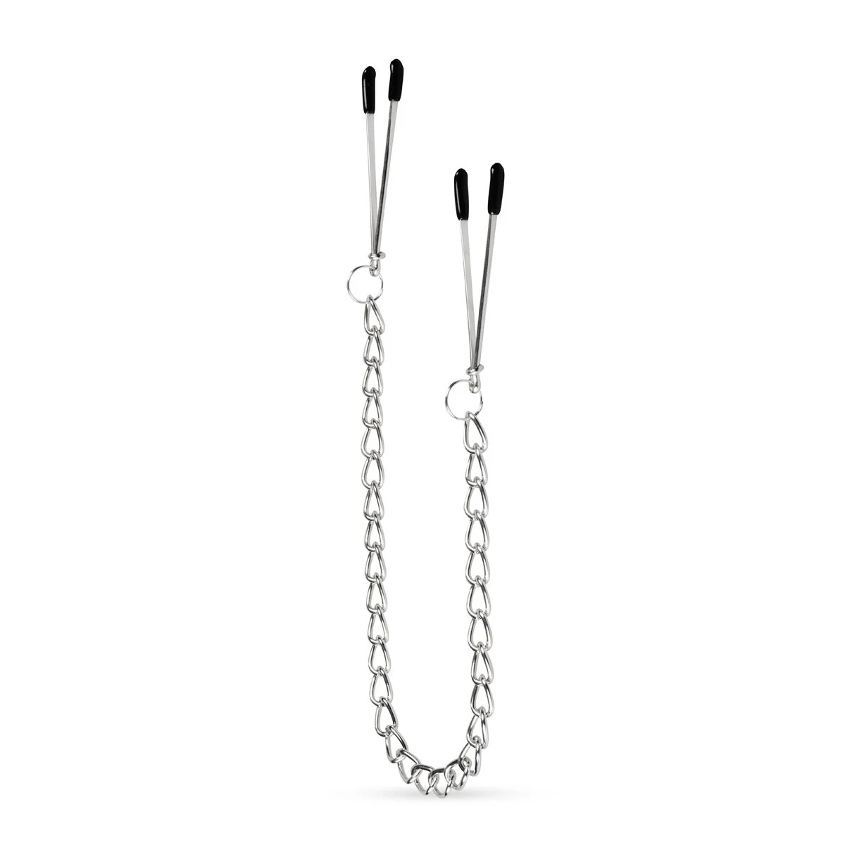 Pinzetten-Nippelklemmen Silber von Toys Fetish mit Kette und Schutzkappen