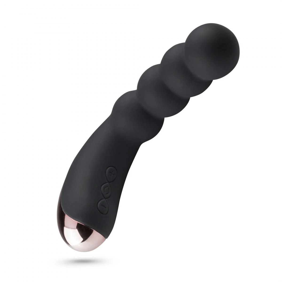 Schwarzer Anal Vibrator mit geripptem Schaft und Druckknopf