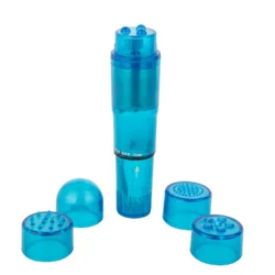 Pocket Rocket Blau von Toys Mini Vibe Collection mit kompaktem Vibrator und vier austauschbaren Aufsätzen