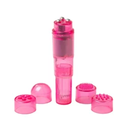 Pocket Rocket Mini Vibrator in Rosa mit austauschbaren Stimulator-Aufsätzen
