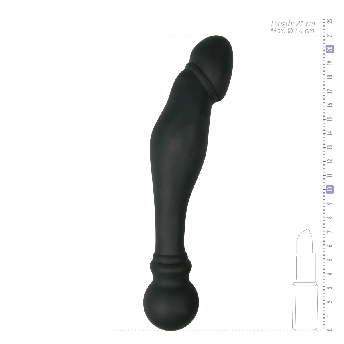 Biegsame Analsonde in Schwarz mit realitätsnahem Design und runder Eichel