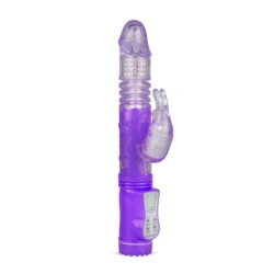 Rabbit Vibrator lila mit flexiblem Hasenarm und geriffeltem Schaft