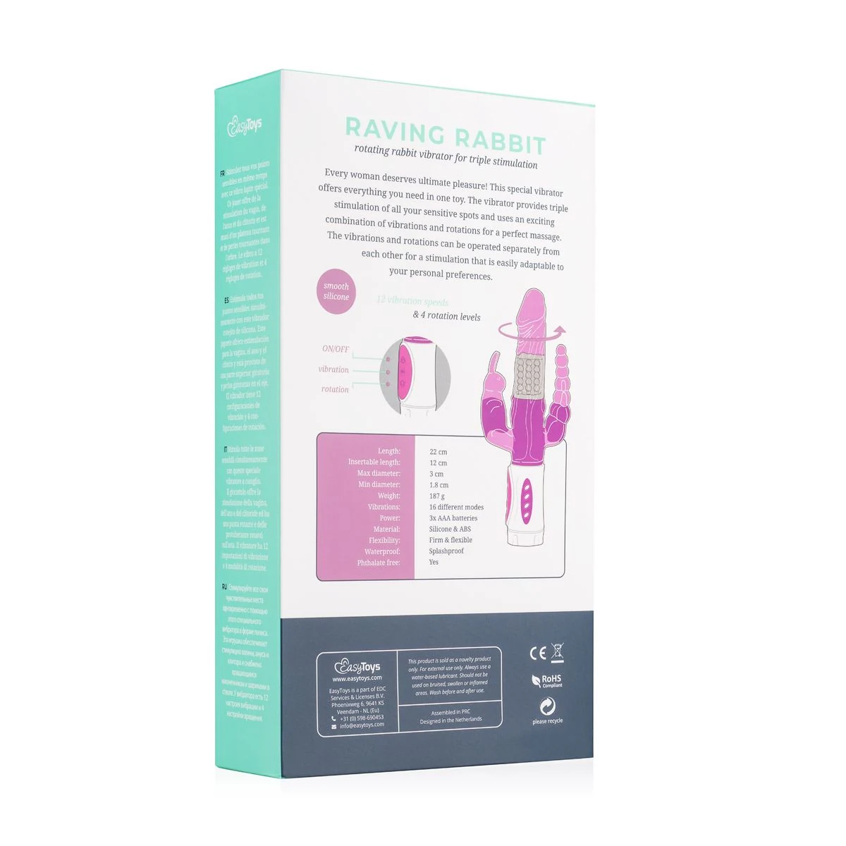 Rabbit Vibrator mit Vibration, Rotation und Druckknopf-Bedienung