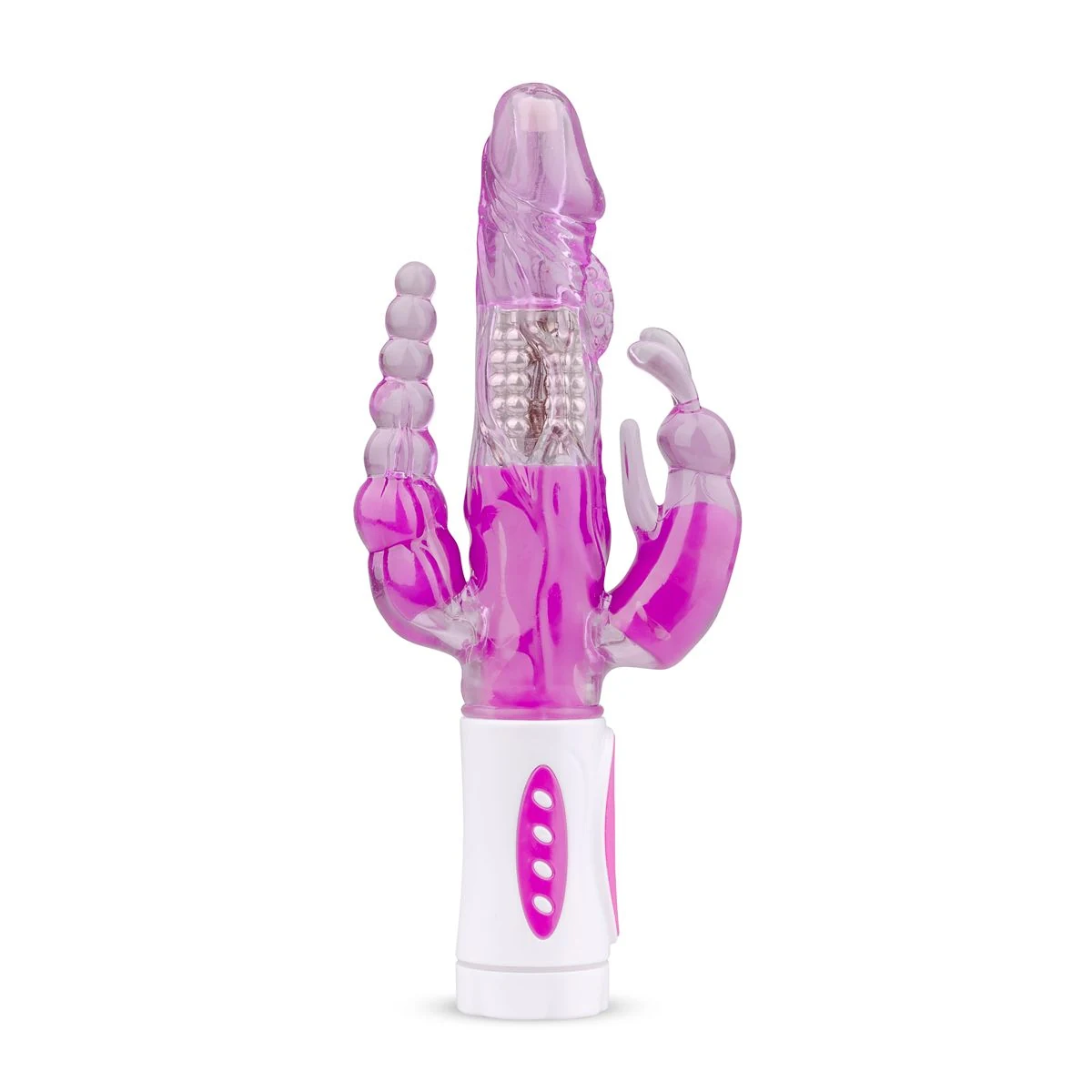 Rabbit Vibrator lila mit rotierenden Perlen und realistisch geformtem Schaft