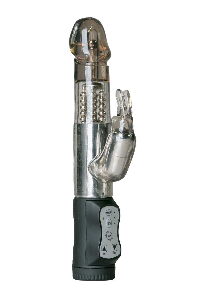 Rabbit Vibrator schwarz mit 12 Vibrationsstufen und Klitorisstimulator