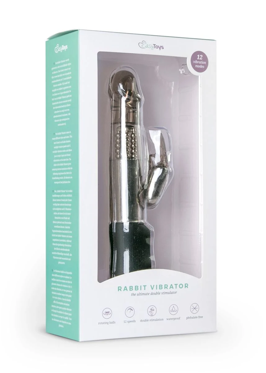 Schwarzer Rabbit Vibrator mit rotierendem Schaft und drei Rotationsstufen
