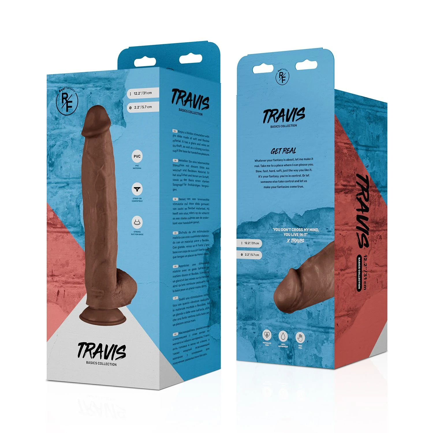 Geäderter Schaft und Saugnapf beim Real Fantasy Travis Dildo in Braun
