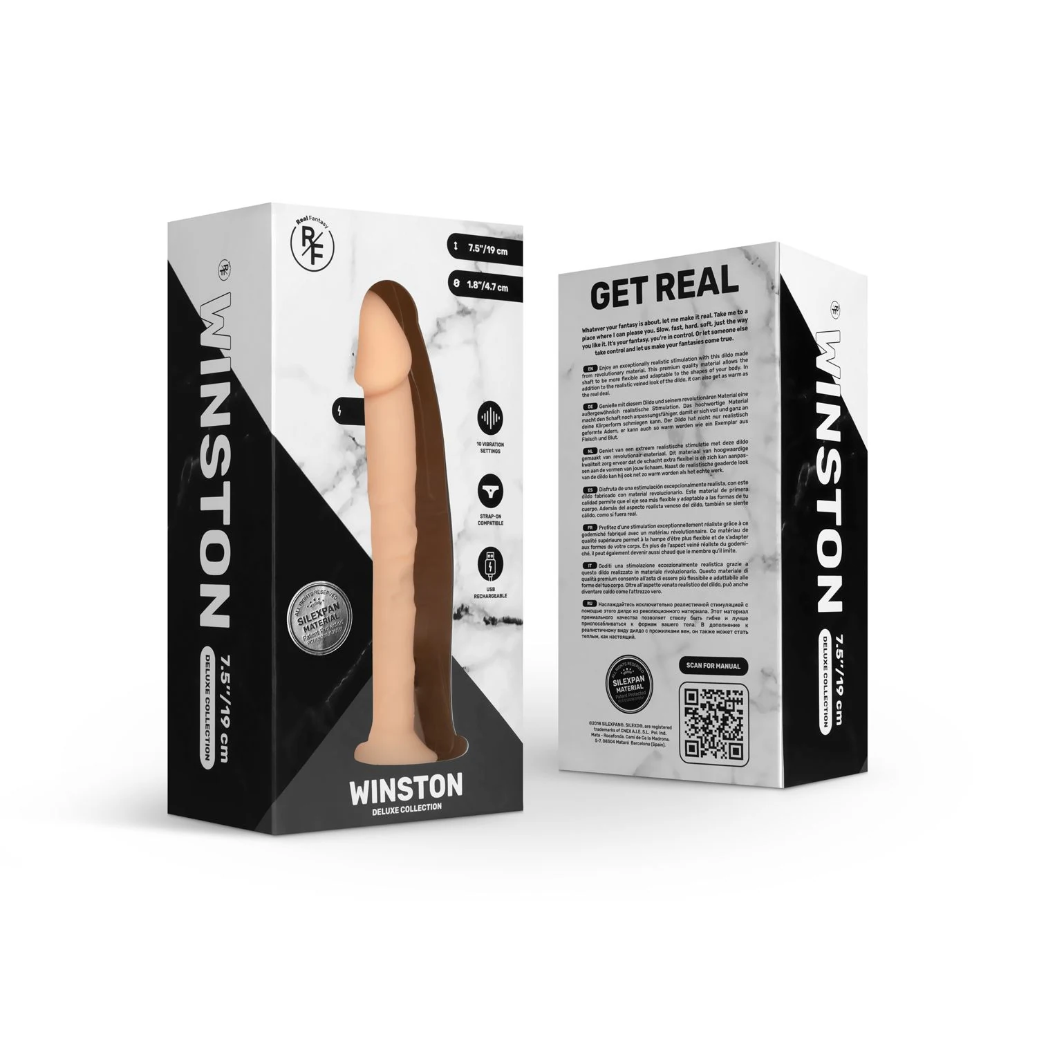 Vibrierender realistischer Dildo Winston mit Saugnapf und Druckknopf
