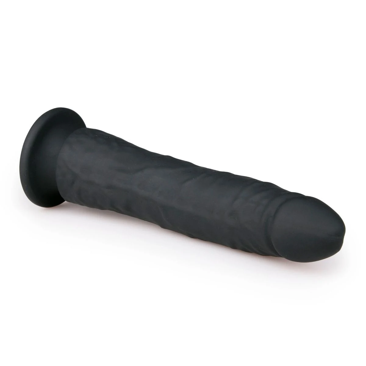 Schwarzer Dildo aus Silikon mit realistischer Eichel und Adern am Schaft