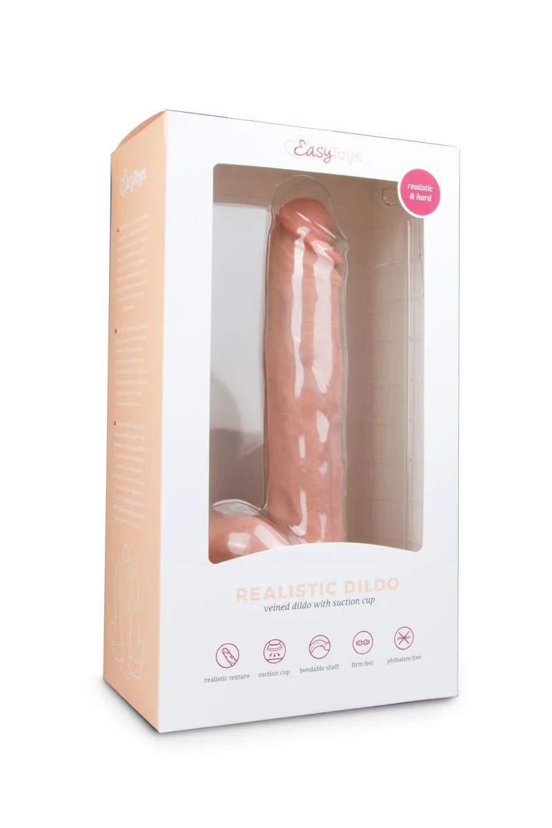 Beiger PVC-Dildo mit rundem Oberteil und realistischer Struktur