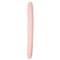 Realistischer Doppeldildo aus Silikon in Beige mit runder Eichel und strukturiertem Schaft