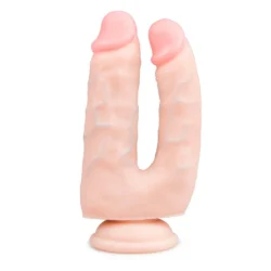 Realistischer Doppeldildo mit Saugnapf in Beige, 18 cm, für doppelte Stimulation