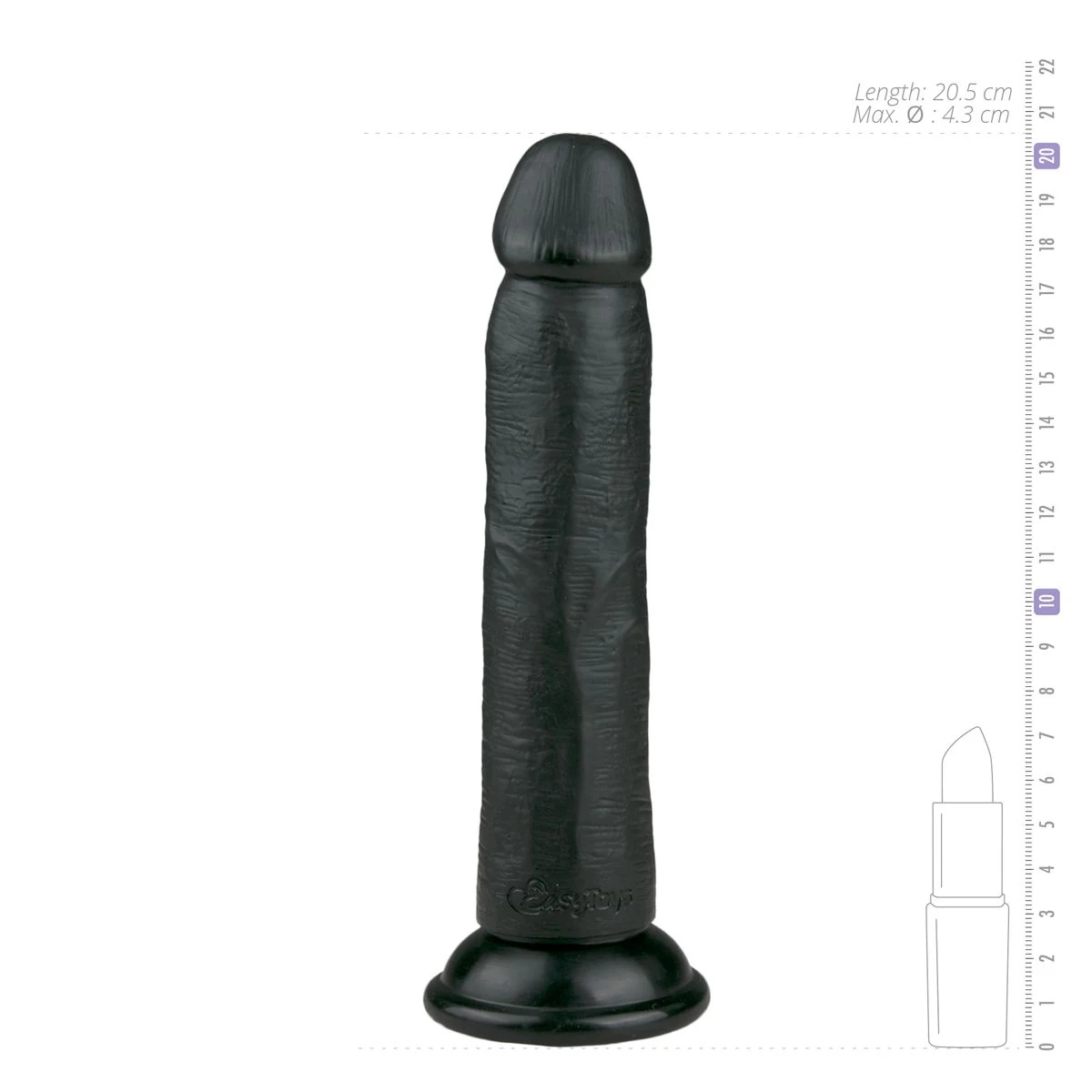 Realistischer schwarzer Dildo mit 190 mm Einführtiefe und 43 mm Maximaldurchmesser