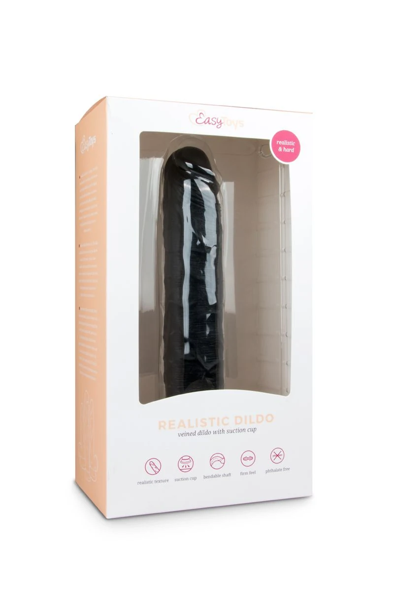 Schwarzer PVC-Dildo mit Saugnapf, 285 mm Länge und 54 mm maximalem Durchmesser