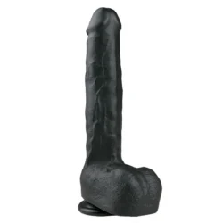 Realistischer schwarzer Dildo 29,5 cm mit Hodensack und lebensechten Venen
