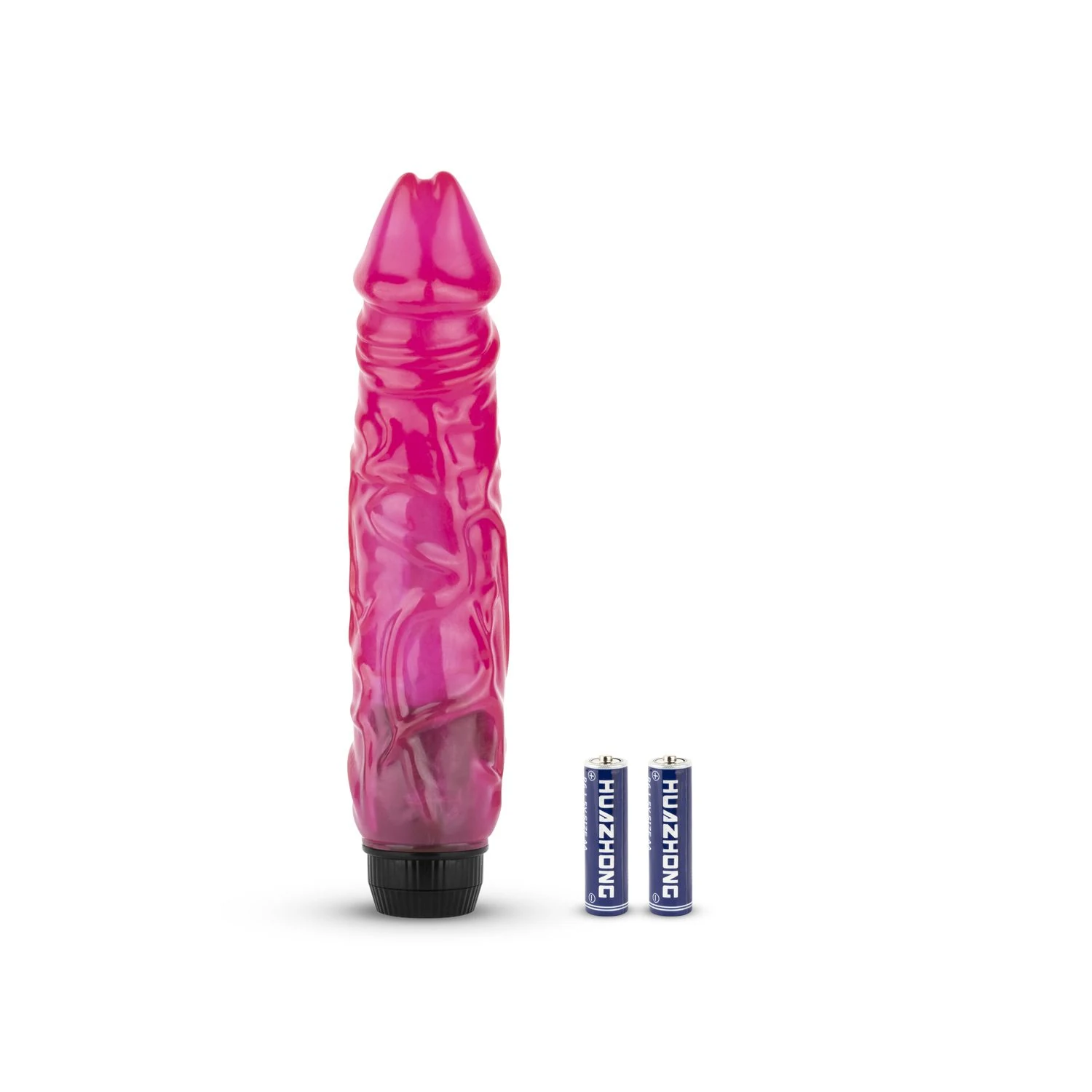 Rosa Vibrator mit geädertem Schaft, Eichelform und stimulierenden Noppen