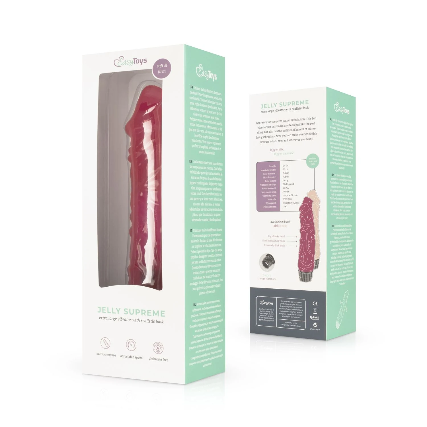 Jelly Supreme Vibrator Pink/Glitzer von Toys Vibe Collection, 240 mm Länge