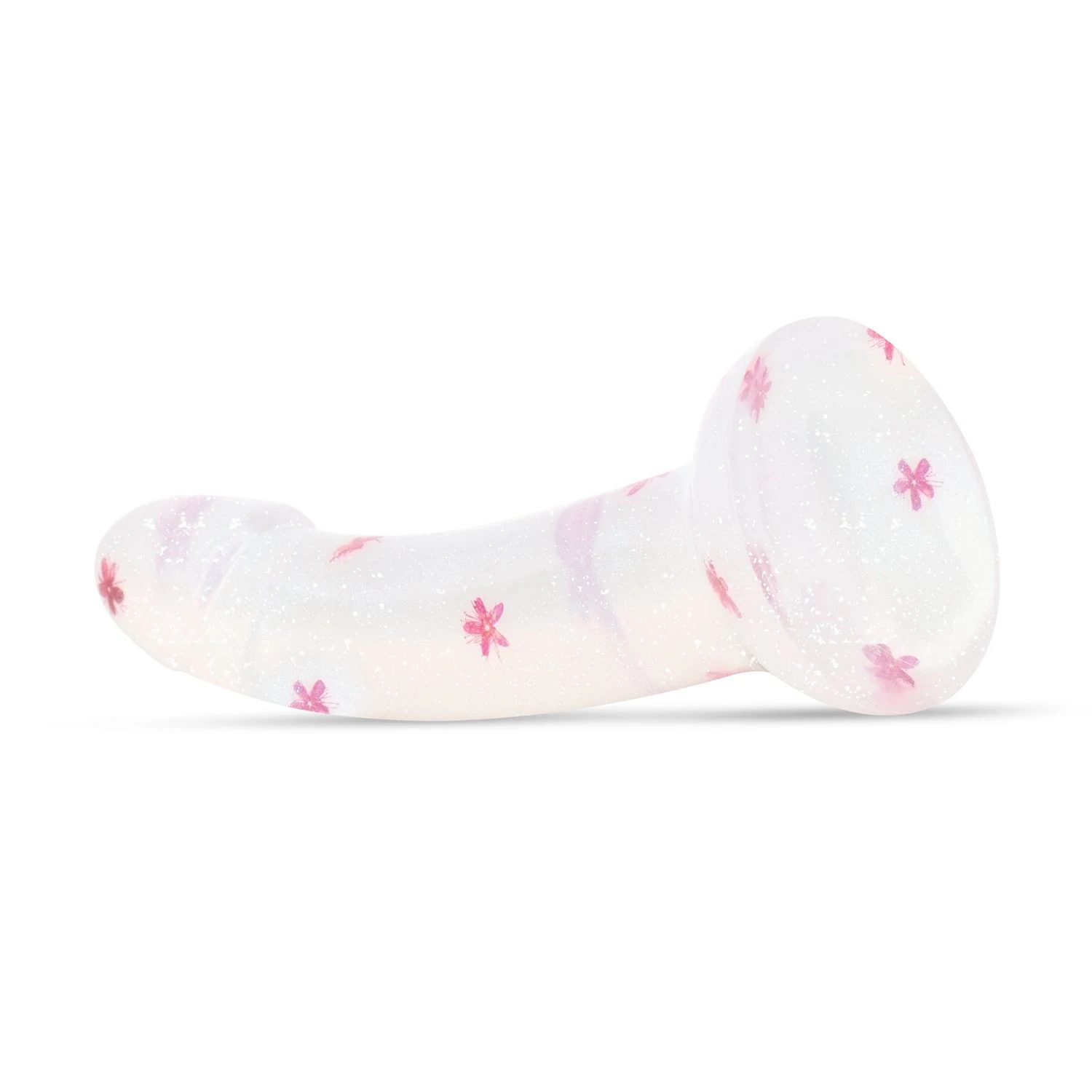 Rosa Dildo mit glitzernden Blumen und klassischer Form