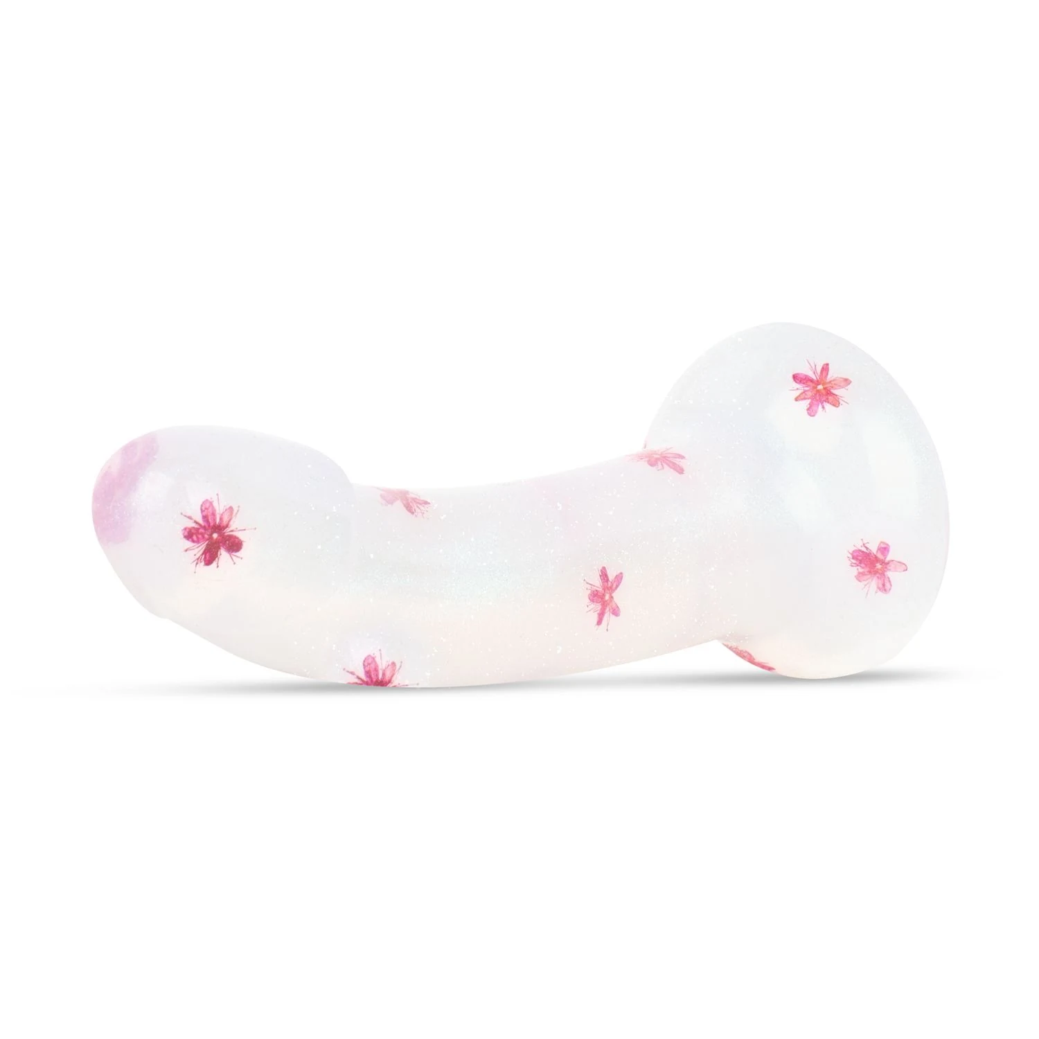 Kompakter 15 cm Dildo im rosa Blumen- und Glitzerdesign