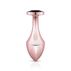 Rosy Gold Analplug Nouveau aus Aluminium mit geometrischem Design und schwarzem Kristall