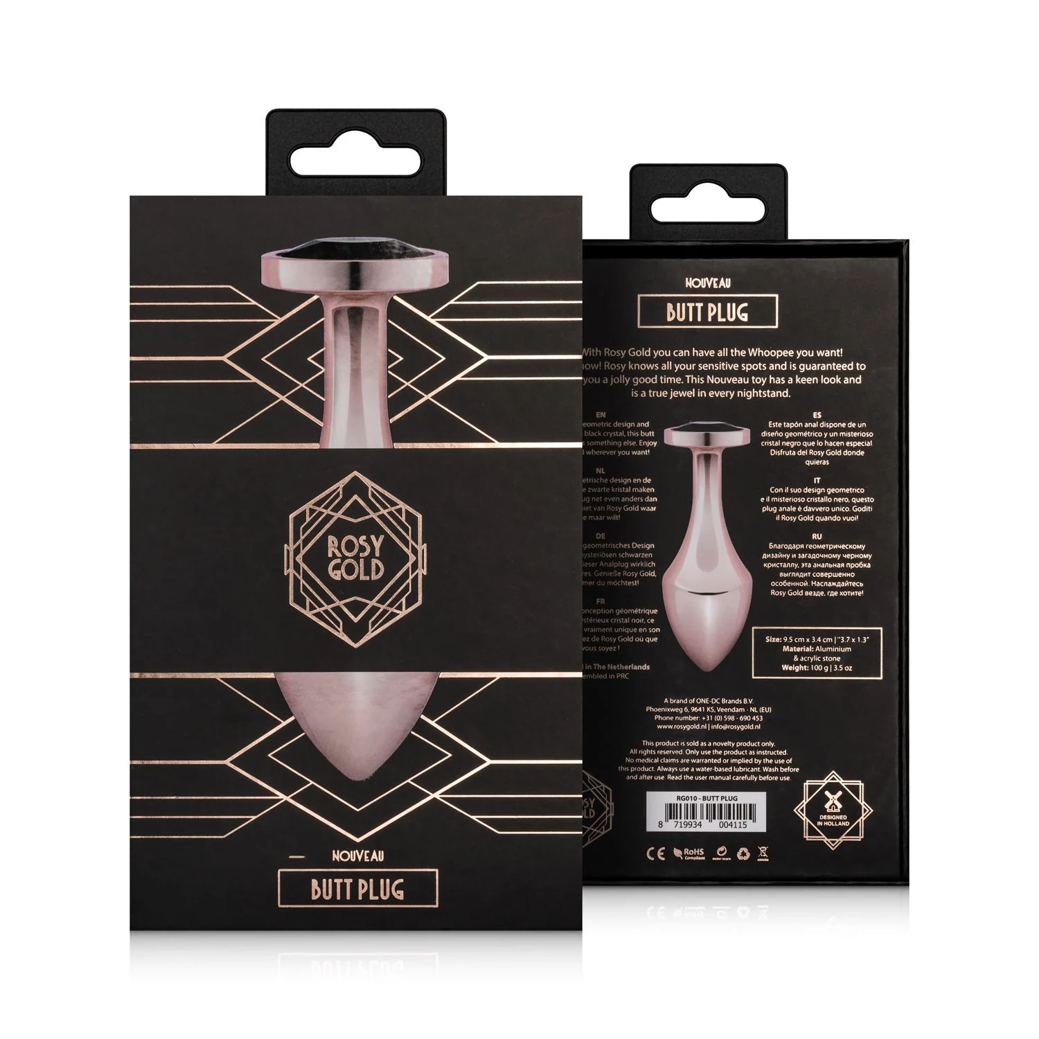 Rosy Gold Nouveau Analplug, 95 mm lang und für Unisex geeignet