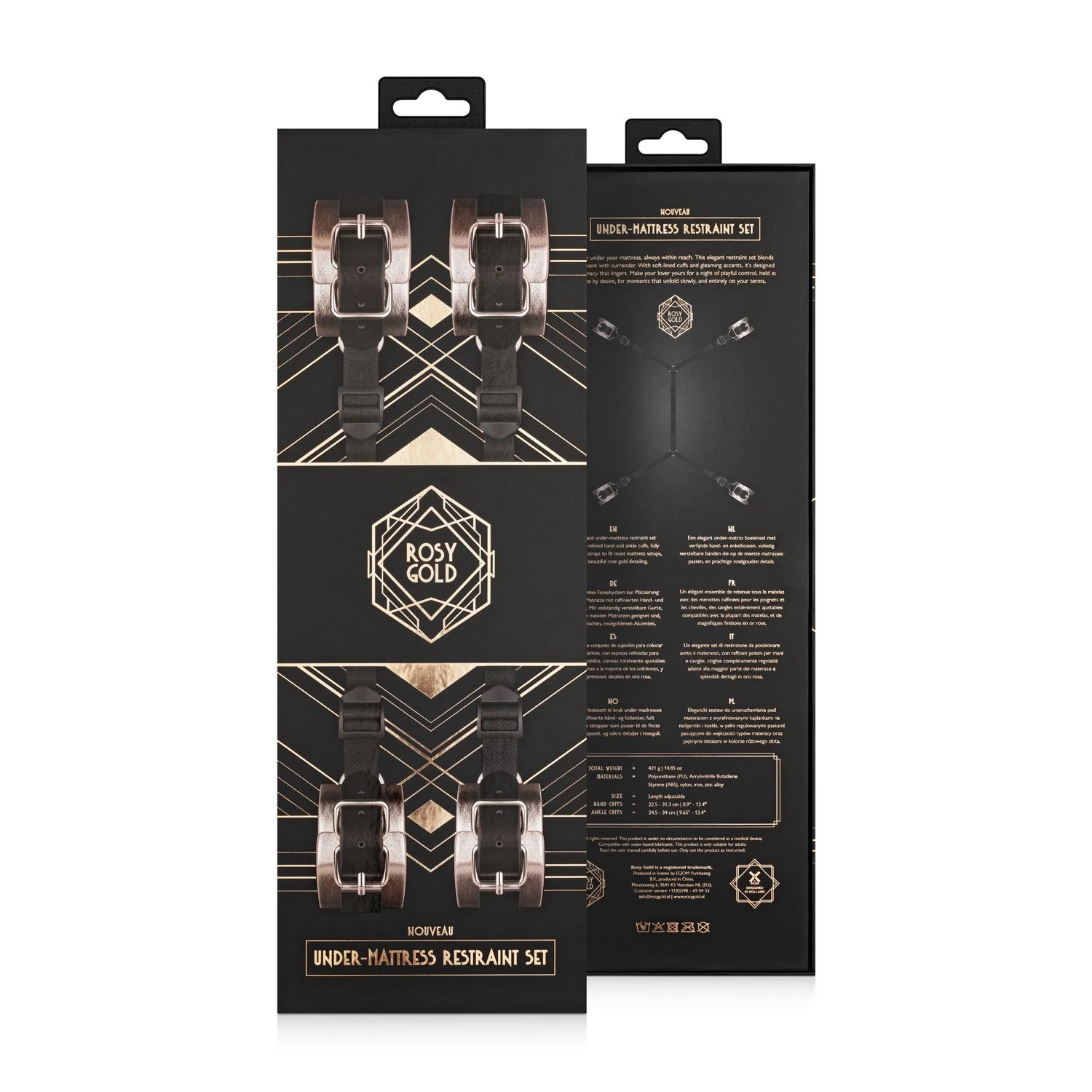 Rosy Gold Bondage Set mit gepolsterten Fesseln und roségoldenen Akzenten