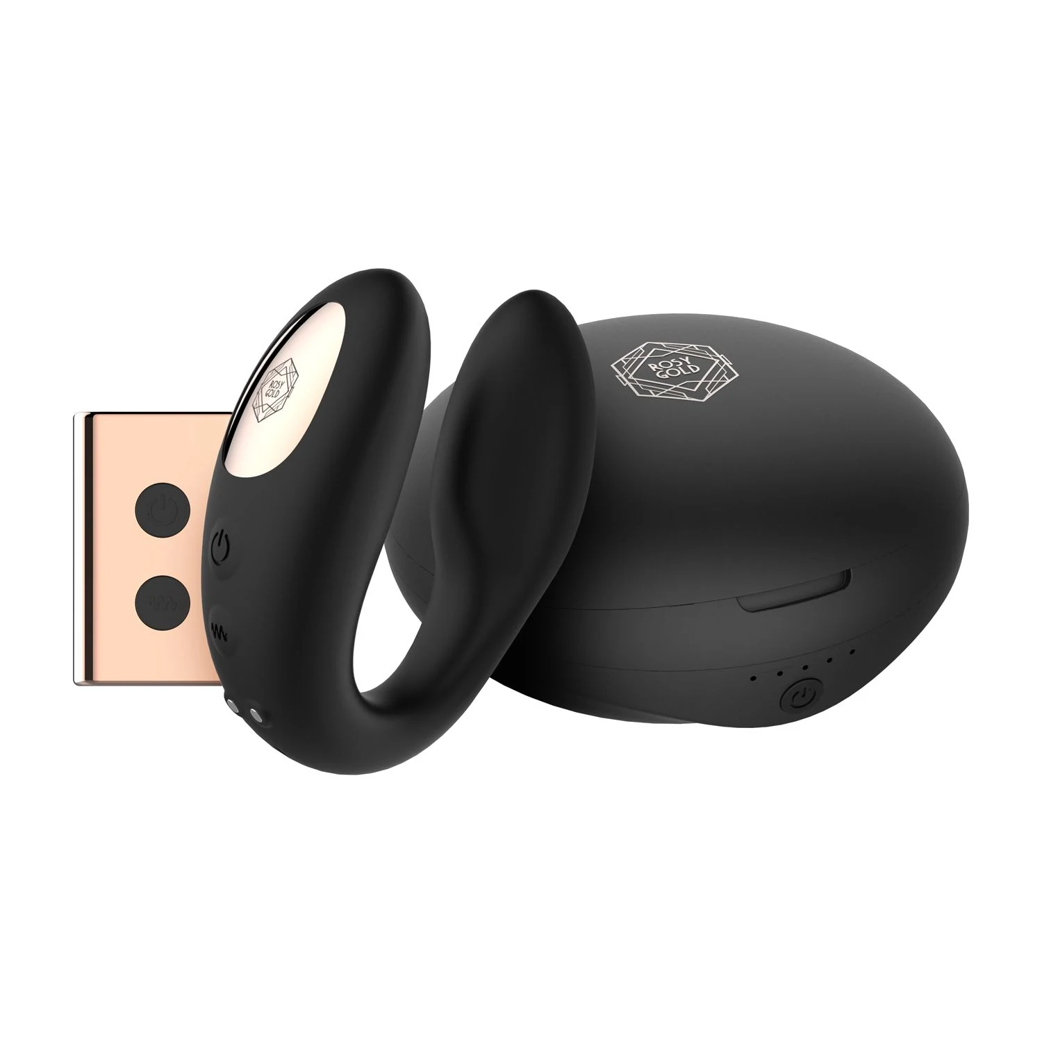 Rosy Gold C-Shape Vibrator in Schwarz mit luxuriösem Ladeetui