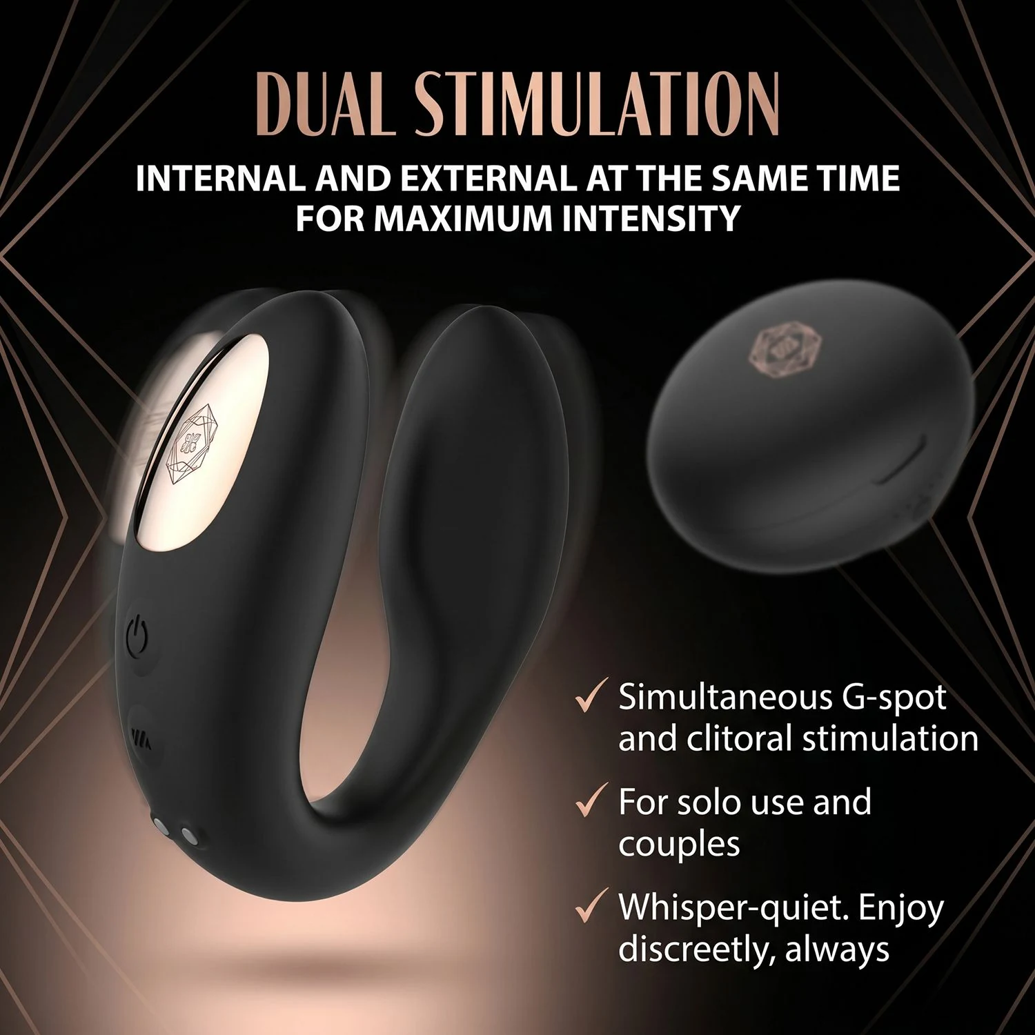 Schwarzer C-Shape Paarvibrator von Rosy Gold mit roségoldenen Details