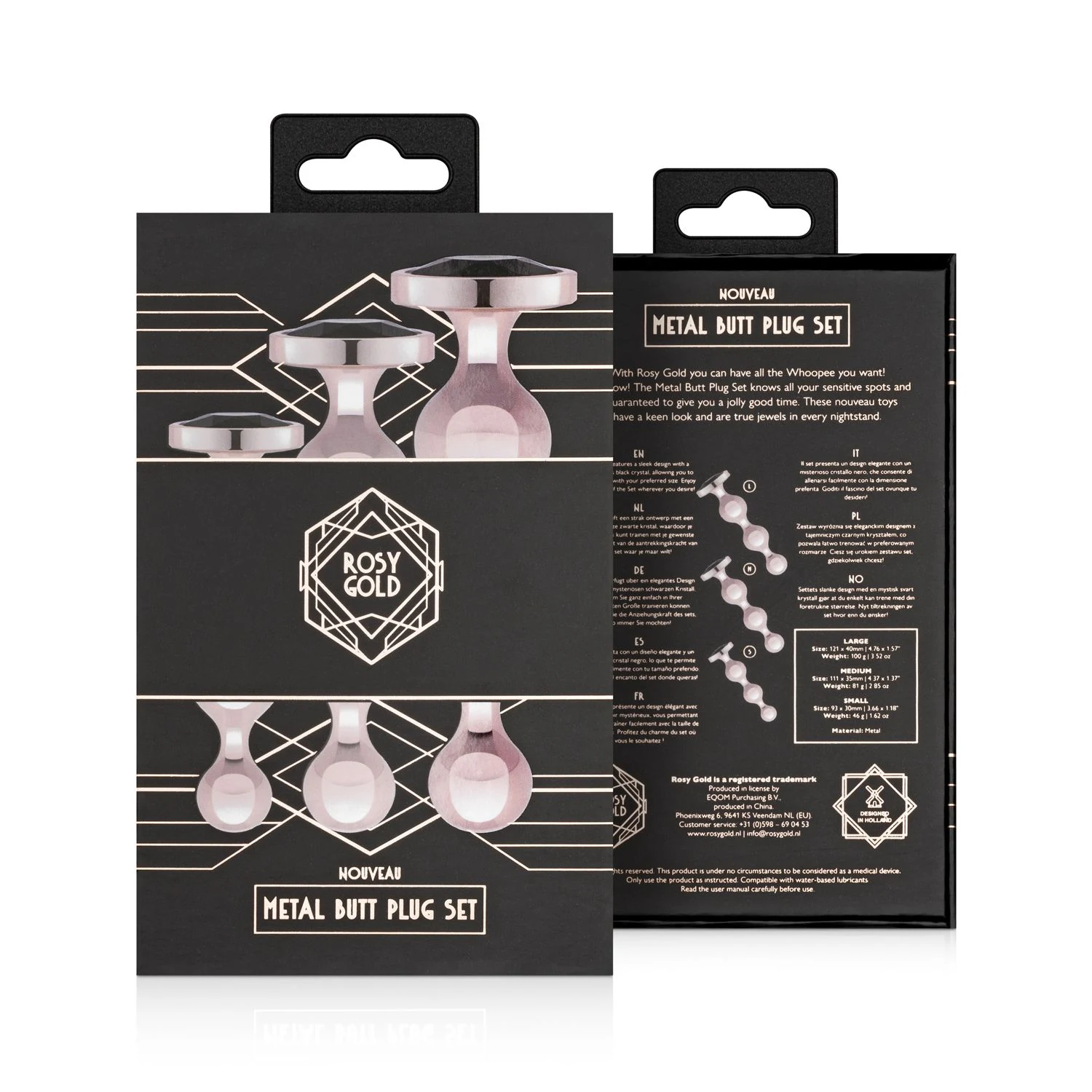 Rosy Gold Plugs mit Perlenform und Basis mit schwarzem Kristall