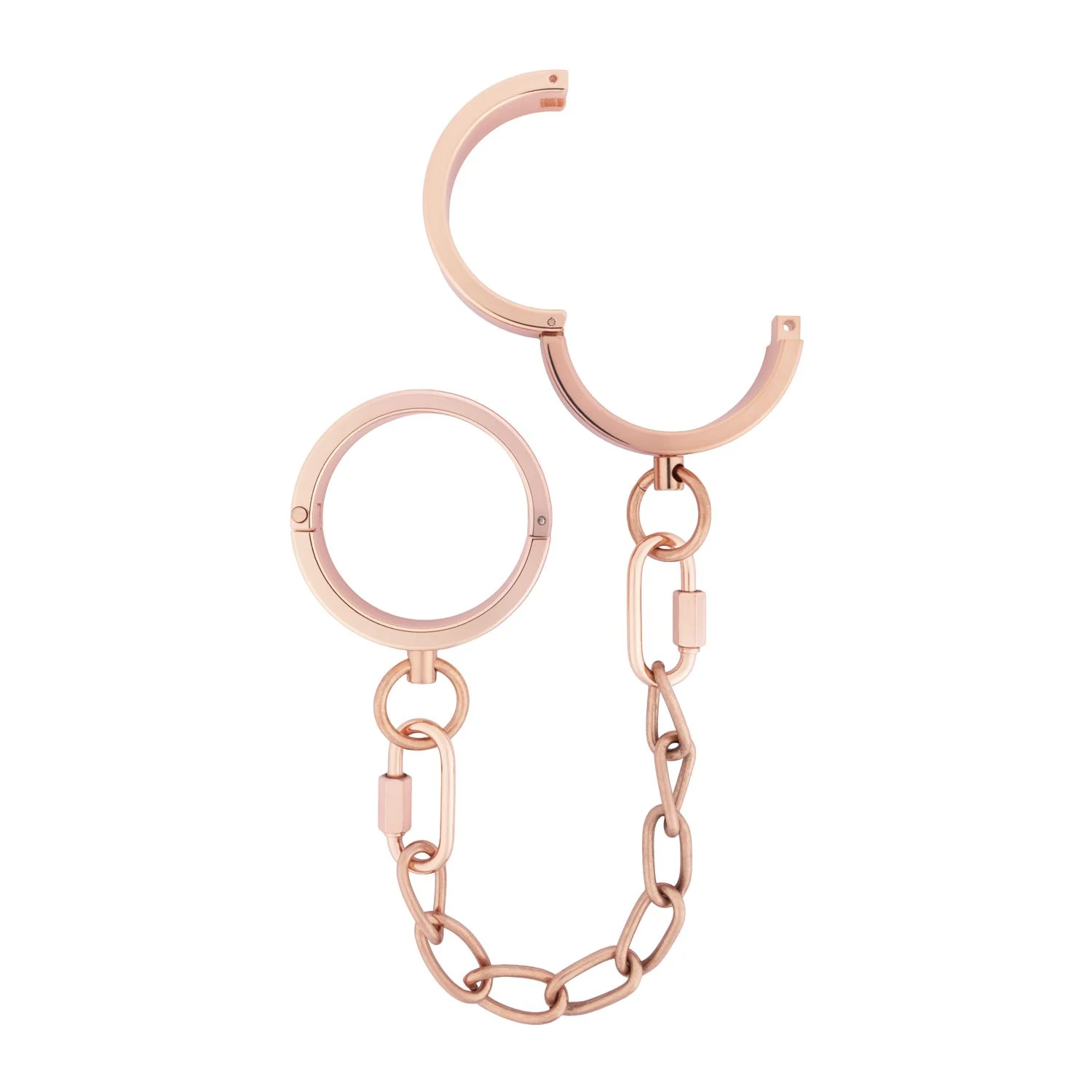 Verstellbare Handschellen in Roségold mit abgerundeten Formen für die Handgelenke