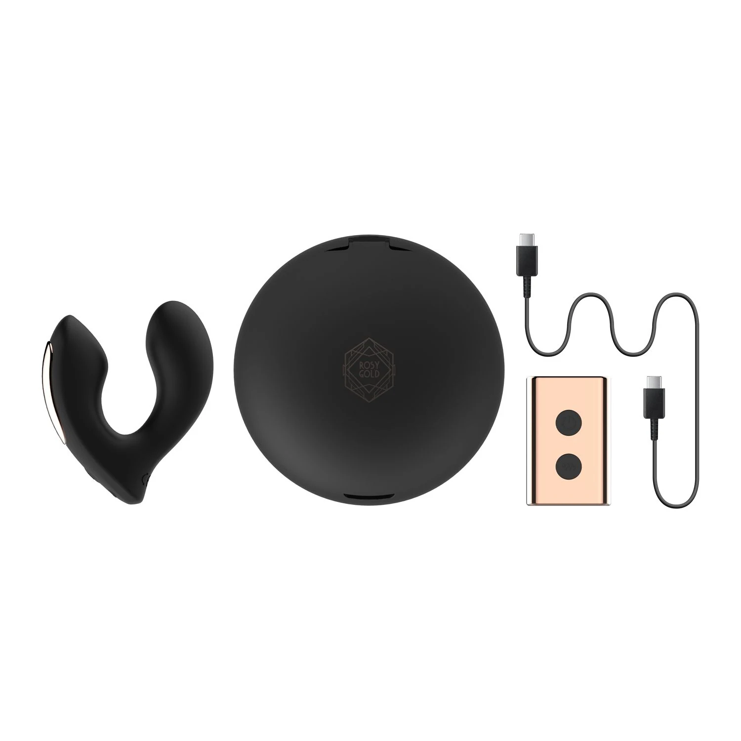 Schwarzer Wearable Vibrator mit Ladebox von Rosy Gold