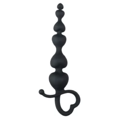 Schwarze Analkugeln aus Silikon mit herzförmigem Griff, 18,5 cm Länge