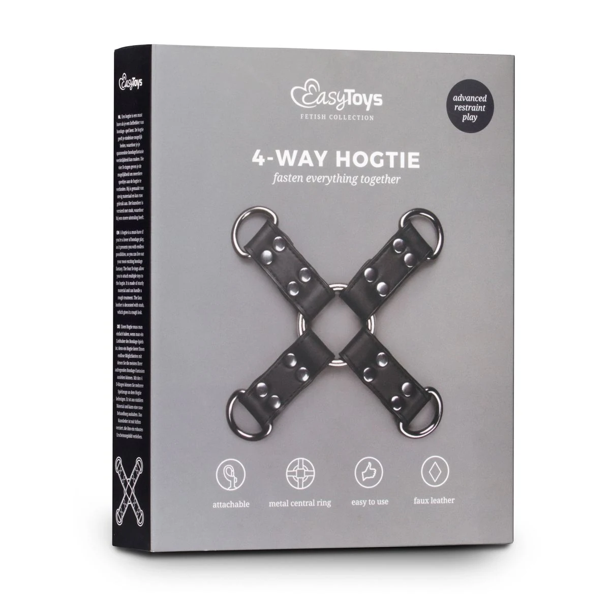 Unisex Bondage Hogtie aus schwarzem PU-Leder und Metall